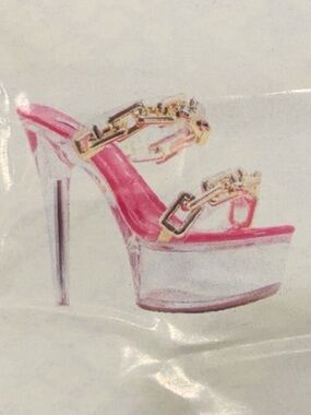 NIB Cape Robbin Pink Clear Platform Stiletto Sandals with Gold Chain Accent